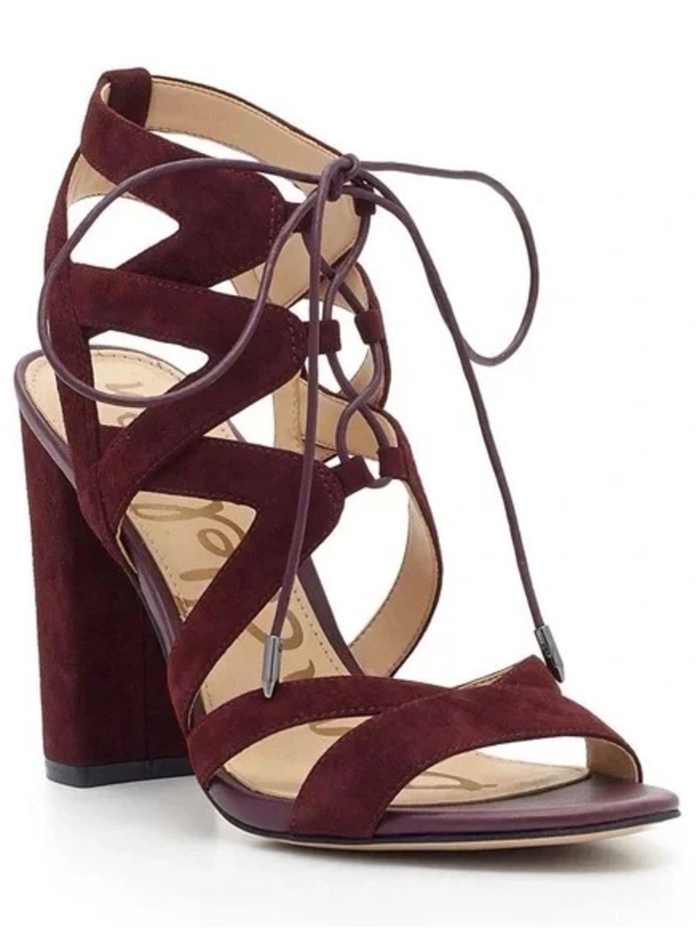Sam Edelman Yardley Burgundy Suede Lace-Up Block Heels, Size 10